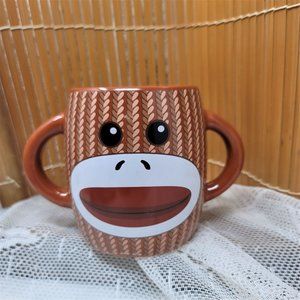 Brown Sock Monkey Double Handle Mug Coffee or Tea